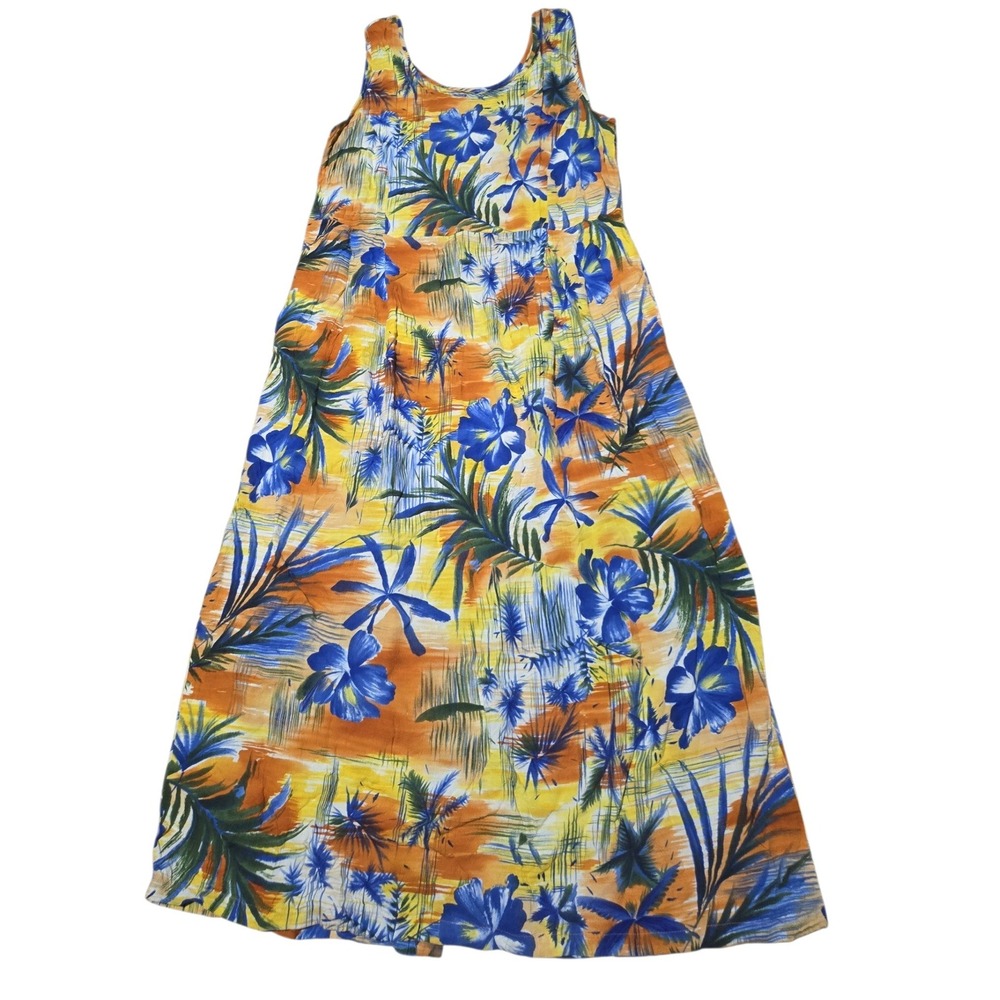 Jams World Sunset Floral Tropical Rayon Maxi Dress Womens Medium Made in Hawaii